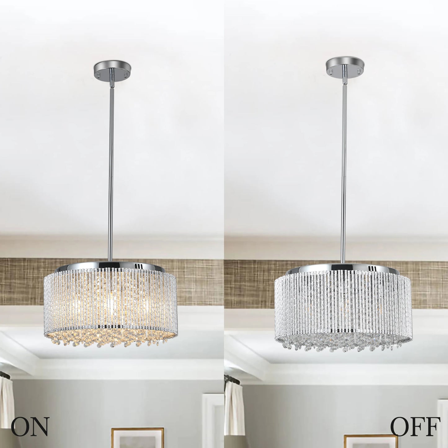 Drum crystal chandelier with polished chrome finish, modern light