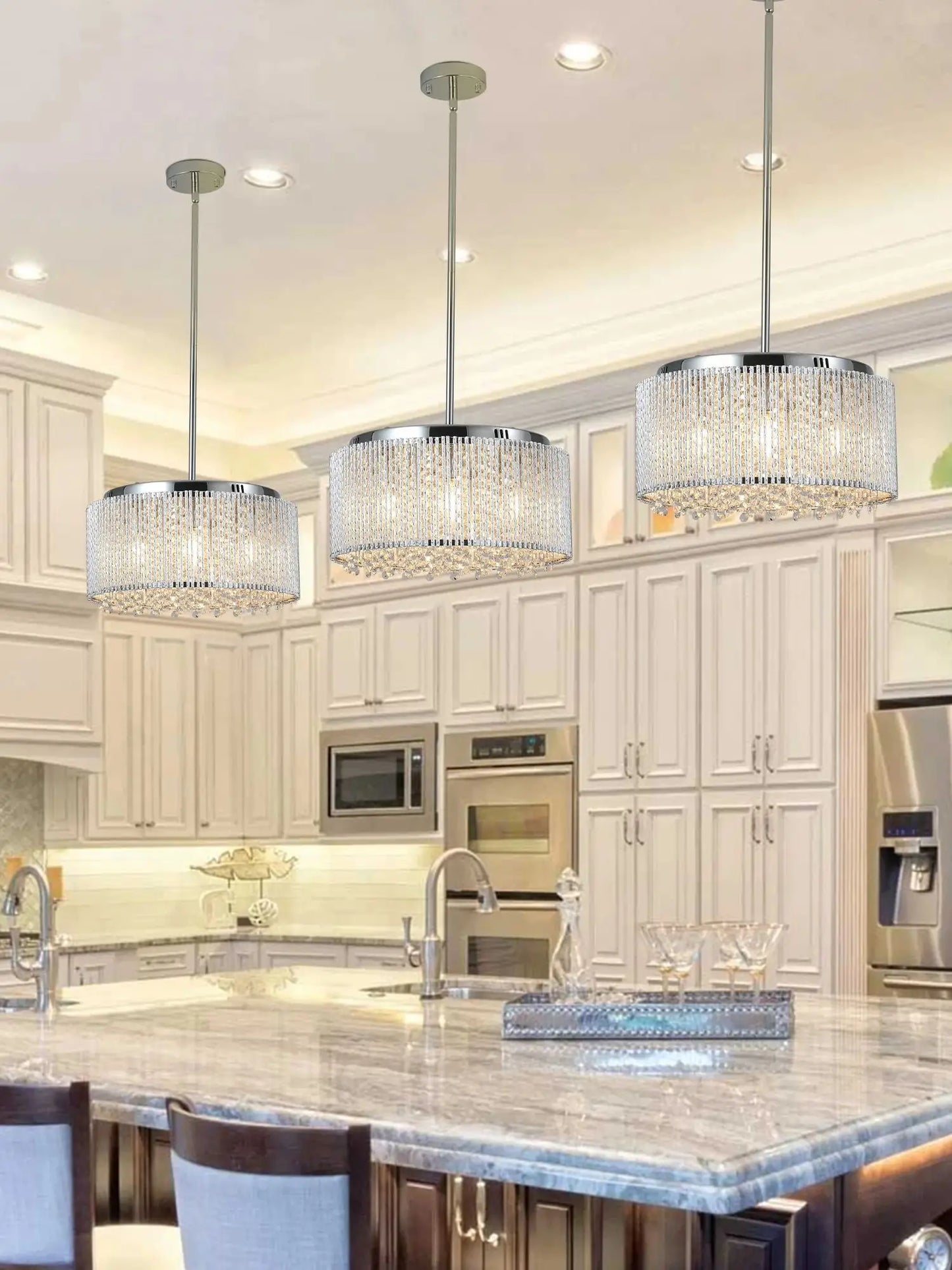 Drum crystal chandelier with polished chrome finish, modern light