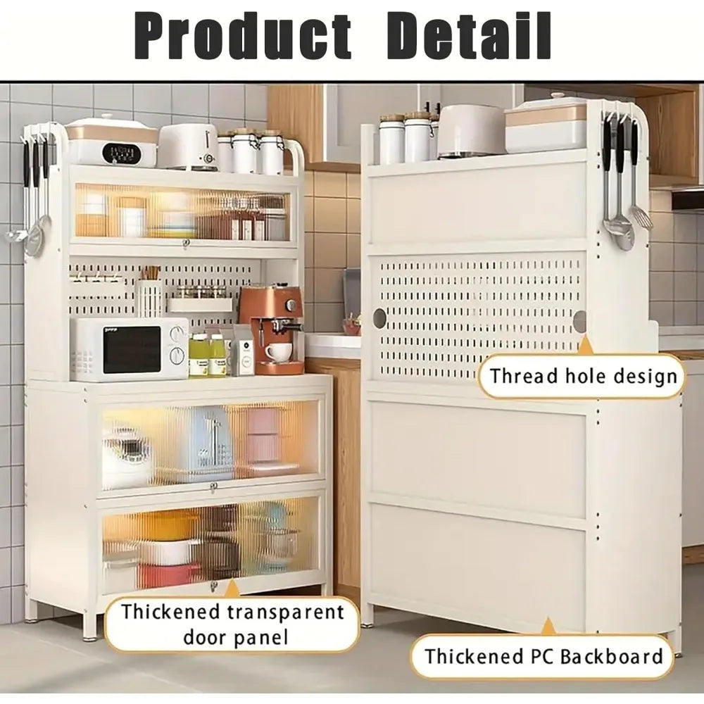 Bakers Rack with Storage & Wheels, Coffee Bar , Microwave Stand with Storage
