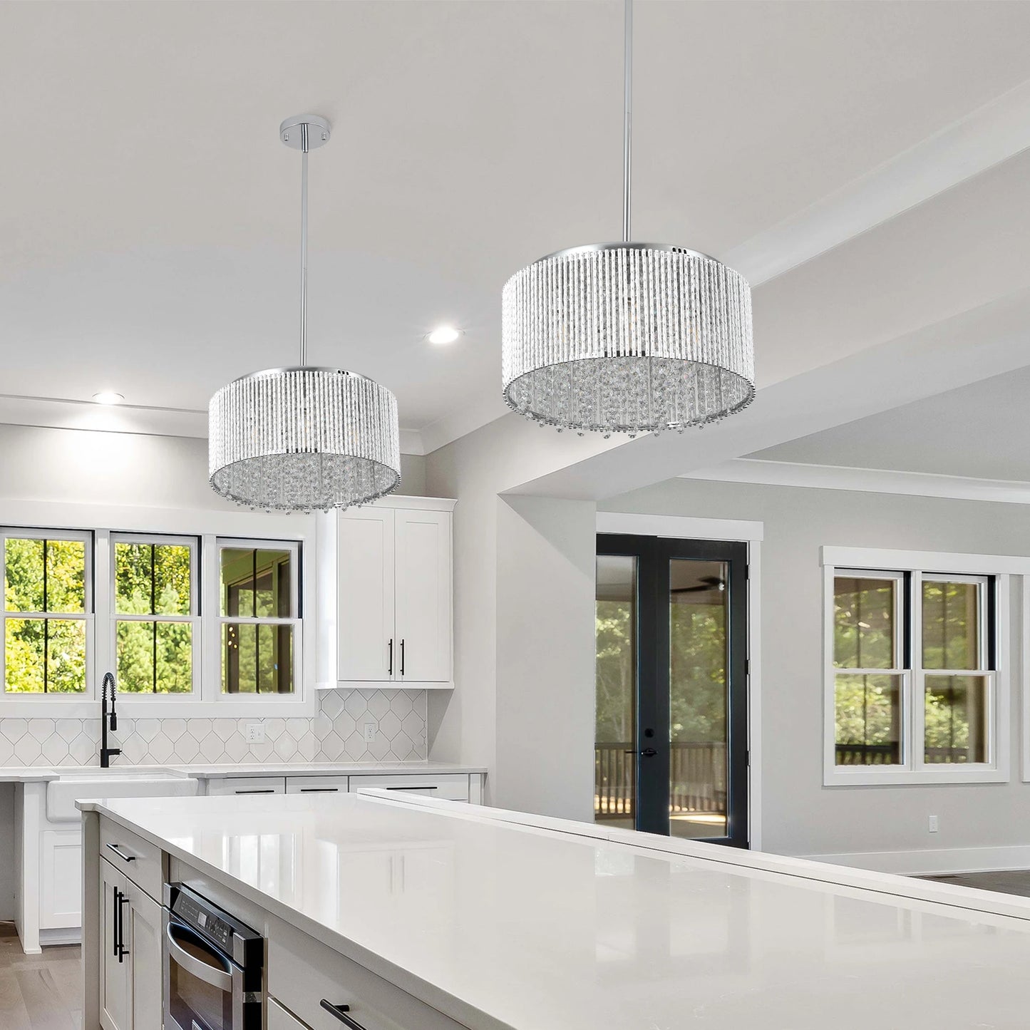 Drum crystal chandelier with polished chrome finish, modern light
