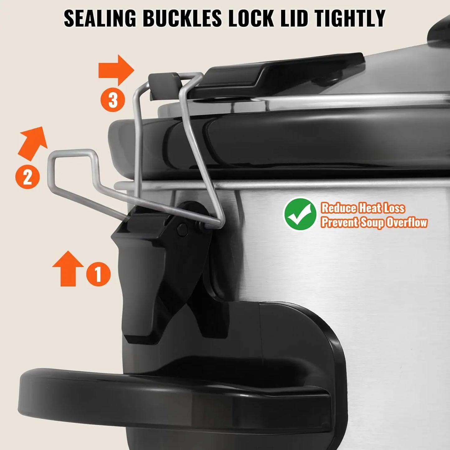 6QT 240W Electric Slow Cooker Pot with 3-Level Heat Settings