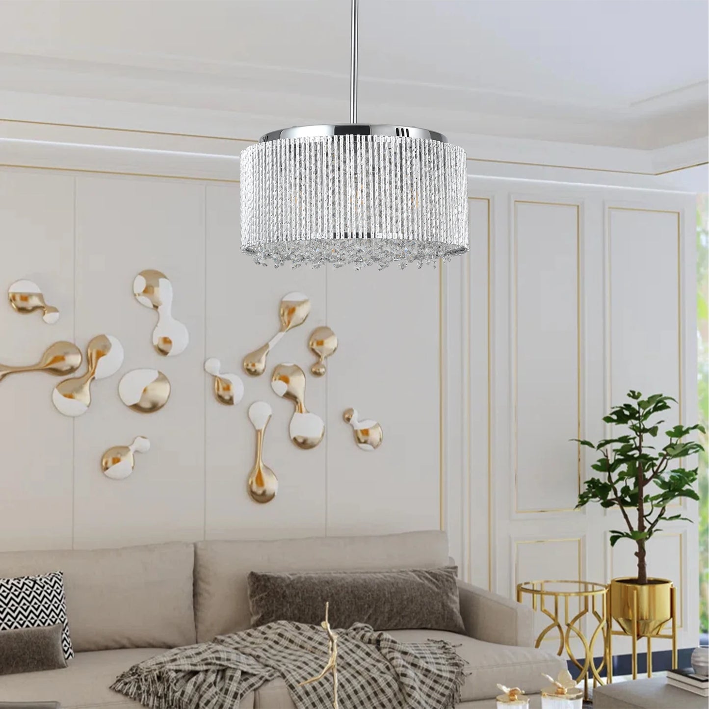 Drum crystal chandelier with polished chrome finish, modern light