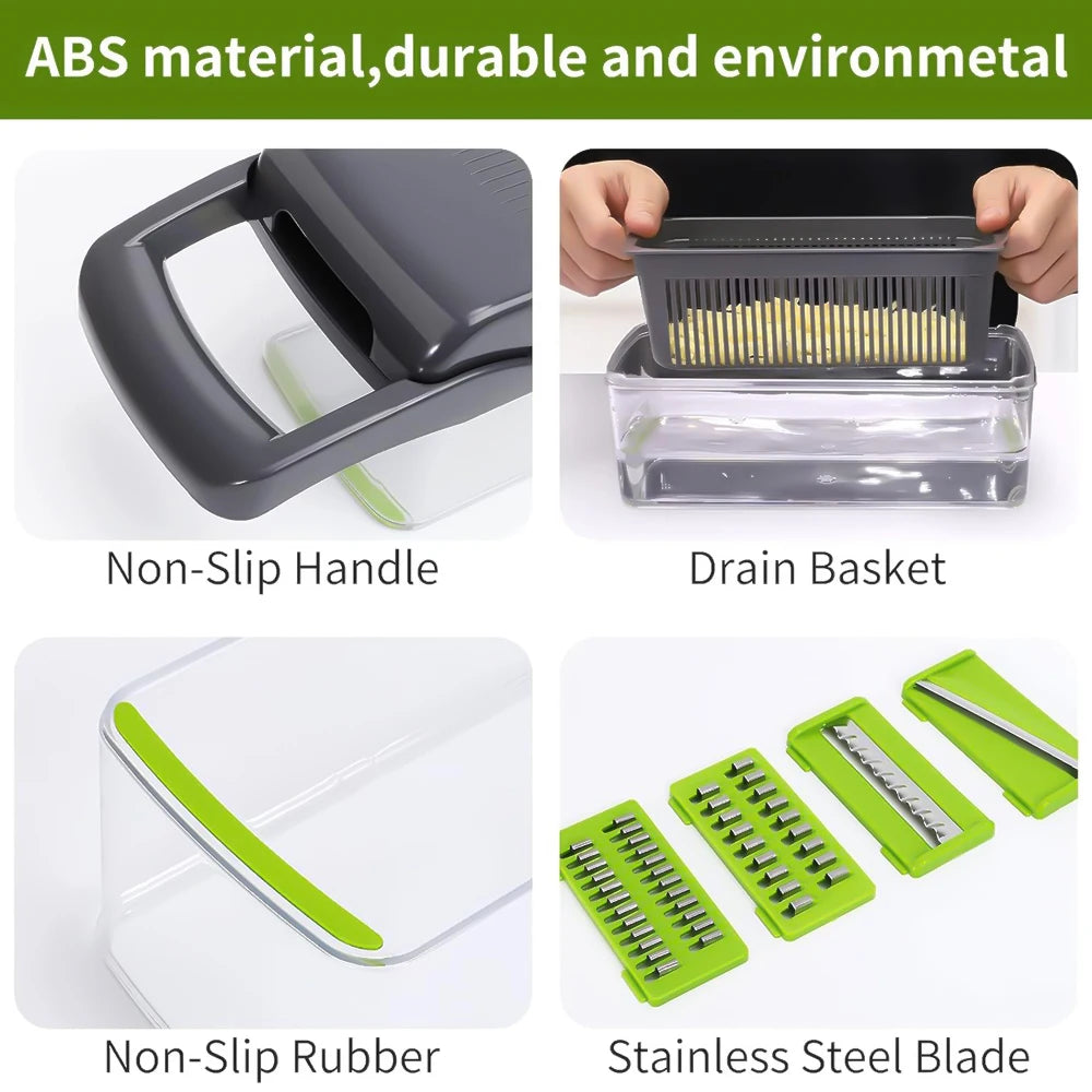 14 in 1 Multifunctional Vegetable Onion Manual Chopper Potato Cut Shredder Slicer