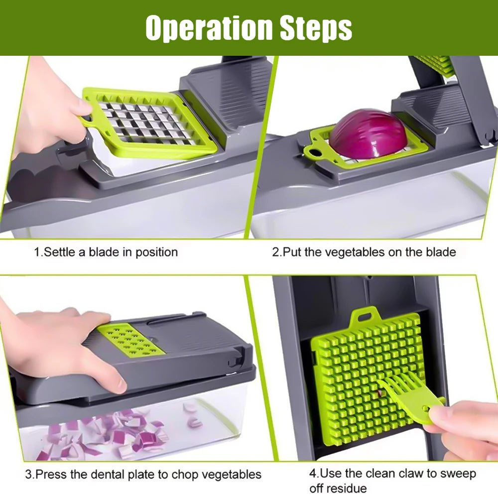14 in 1 Multifunctional Vegetable Onion Manual Chopper Potato Cut Shredder Slicer