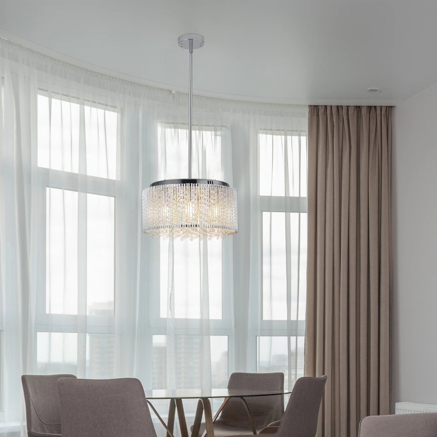 Drum crystal chandelier with polished chrome finish, modern light