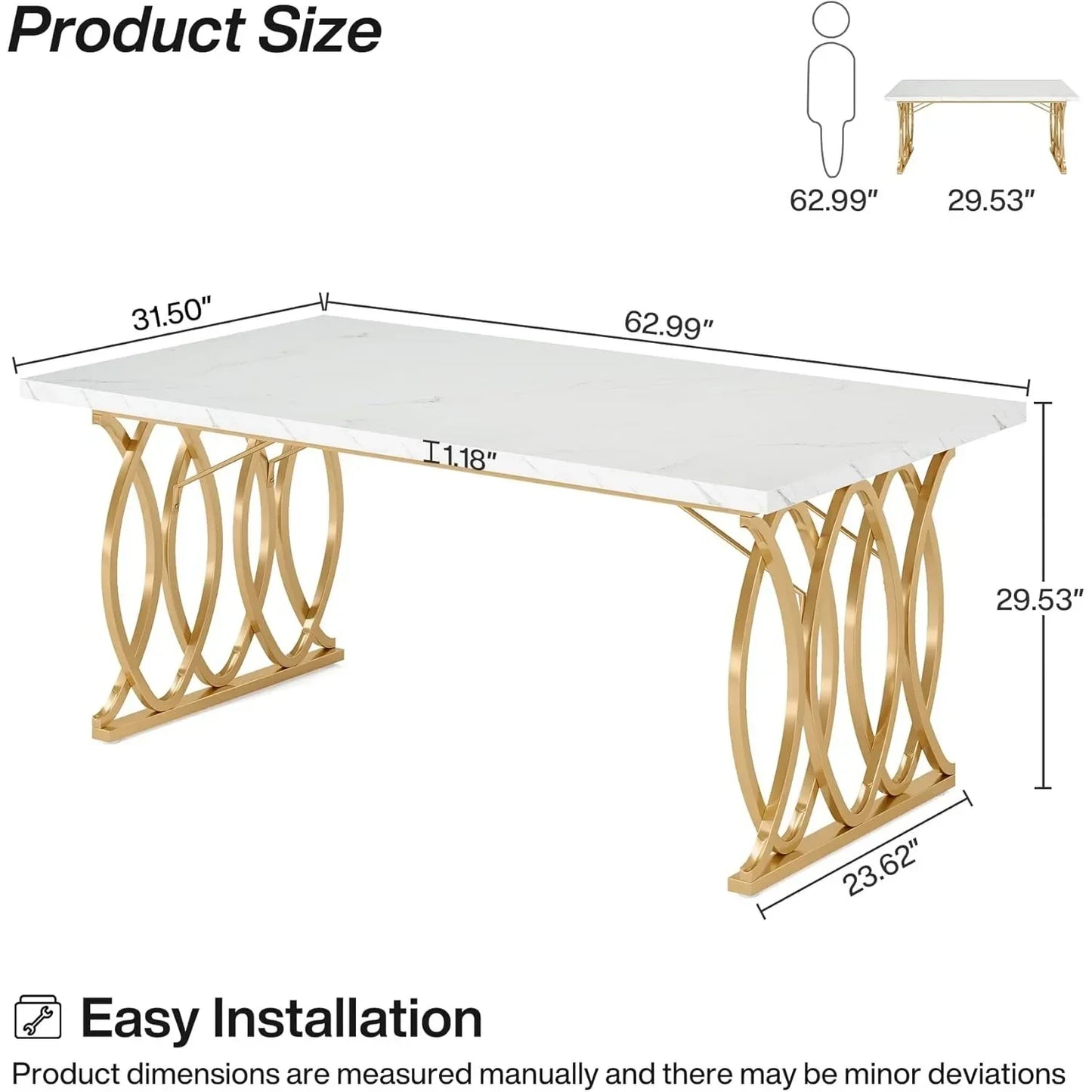 Modern Dining Table, 63" Large Kitchen Table for 4-6 People, Unique Rectangular Dinner Table