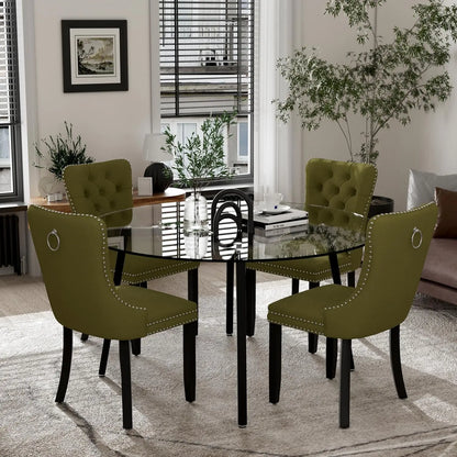 Modern Round Glass Dining Table Set for 4, 47'' Luxury Minimalist Circle Dinette Room Set, 5 PCS Clear Circular Glass Top