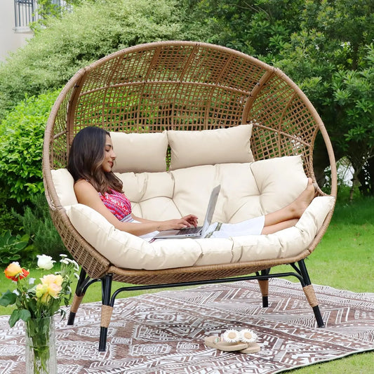 Double Egg Chair, Oversized Thicken Padded Cushions,2 Person