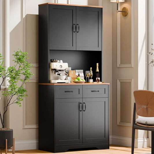 Pantry Cabinet  Hutch  with Storage Drawers  Coffee Bar Liquor Sideboard