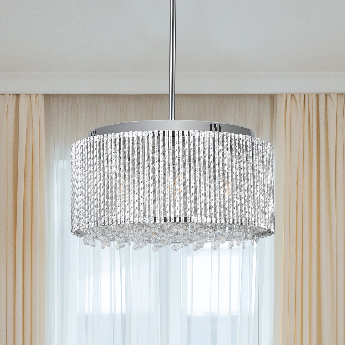 Drum crystal chandelier with polished chrome finish, modern light