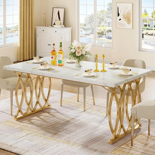Modern Dining Table, 63" Large Kitchen Table for 4-6 People, Unique Rectangular Dinner Table