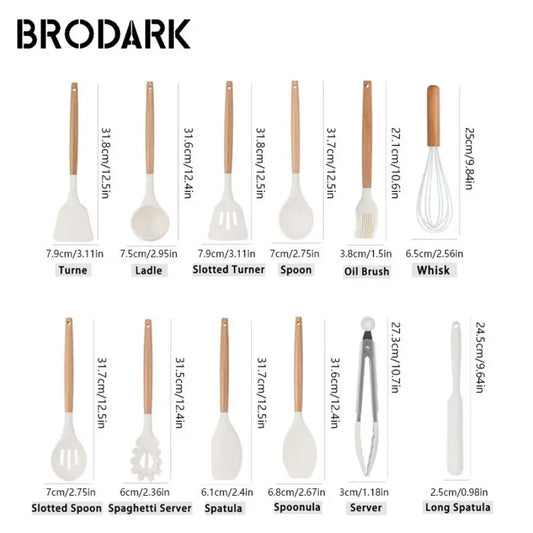 44pcs  Silicone Kitchen Utensil Set With Wooden Handles And Knife