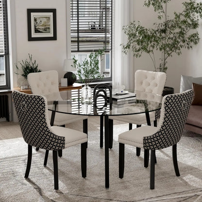 Modern Round Glass Dining Table Set for 4, 47'' Luxury Minimalist Circle Dinette Room Set, 5 PCS Clear Circular Glass Top