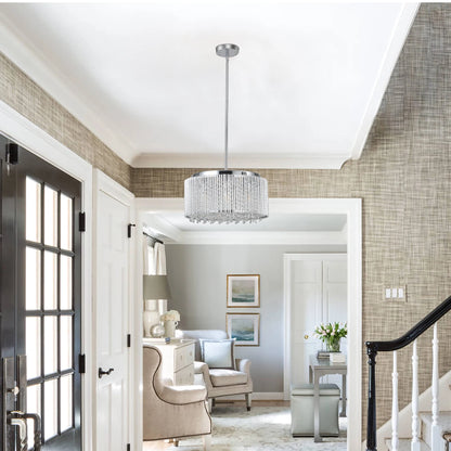 Drum crystal chandelier with polished chrome finish, modern light