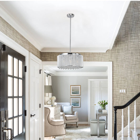 Drum crystal chandelier with polished chrome finish, modern light