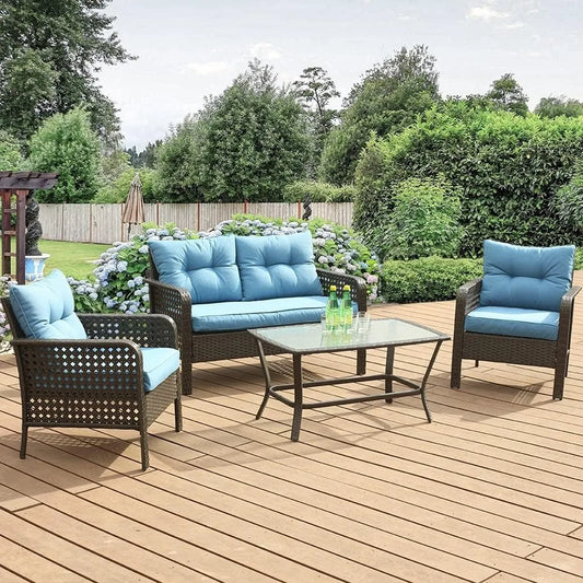 ,4 Pieces Wicker Patio Furniture with Loveseat, Coffee Table Chair