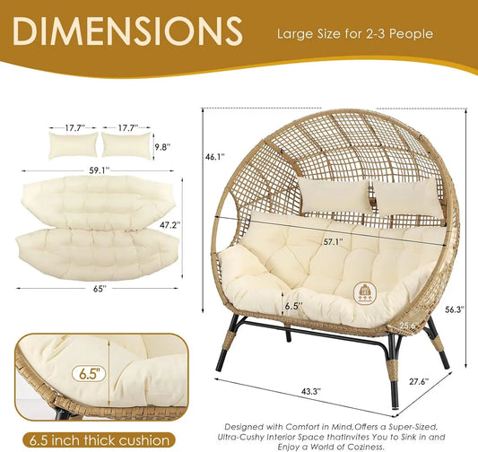 Double Egg Chair, Oversized Thicken Padded Cushions,2 Person