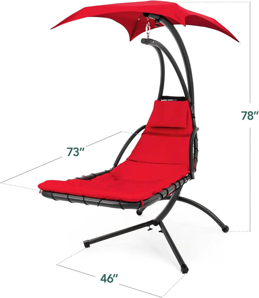 Hanging  Curved Chaise Lounge Chair Swing for Backyard, Patio 3 Light Settings,  Pillow,