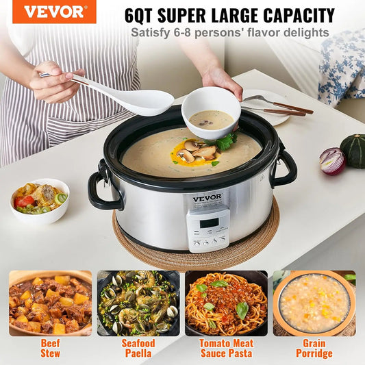 6QT 240W Electric Slow Cooker Pot with 3-Level Heat Settings