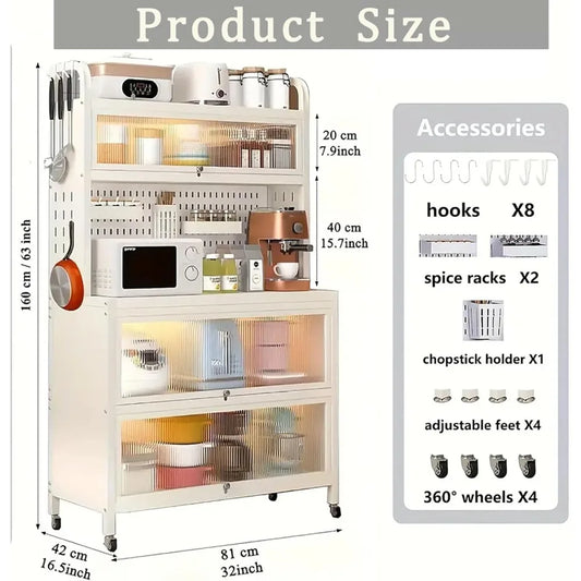 Bakers Rack with Storage & Wheels, Coffee Bar , Microwave Stand with Storage