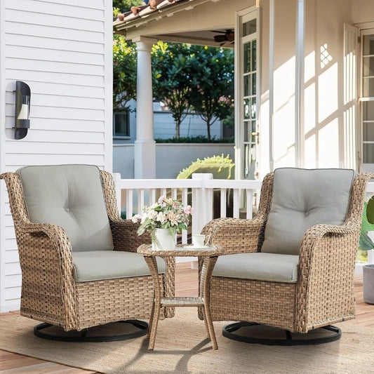 3-Piece Swivel Rocking Chair Outdoor,  Set,  with Glass Table