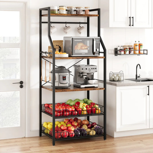 Bakers Rack Microwave Oven Stand with 2 Large Wire Basket Coffee Bar Station