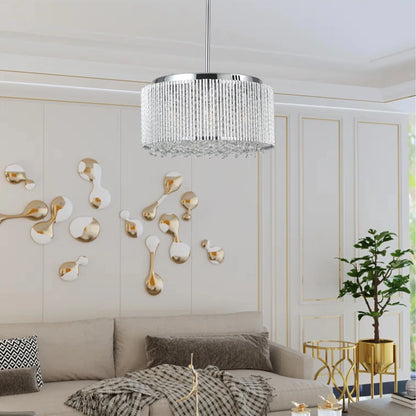 Drum crystal chandelier with polished chrome finish, modern light