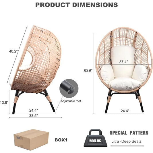 2 pcs Oversized Wicker Egg Chair Rattan Patio Egg Lounge Chairs