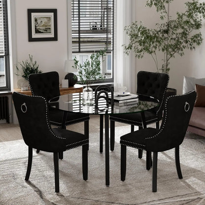 Modern Round Glass Dining Table Set for 4, 47'' Luxury Minimalist Circle Dinette Room Set, 5 PCS Clear Circular Glass Top