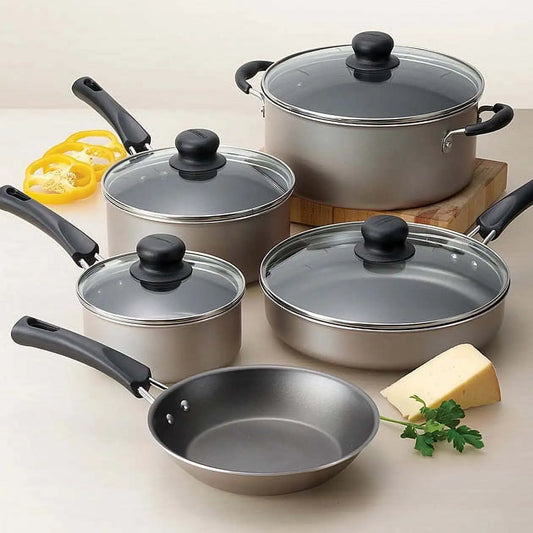 9-piece all-round non-stick cookware champagne set