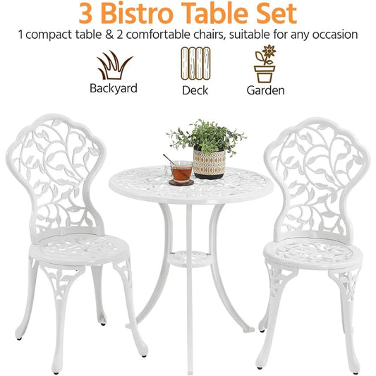 3-Piece Outdoor, Rust-Resistant Cast Aluminum Table and Chairs,