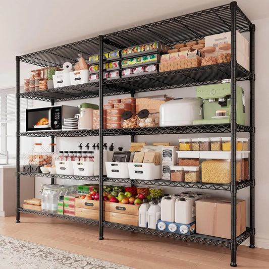 61.7''W Wire Shelving, 5 Tier Pantry Shelves Kitchen Shelves