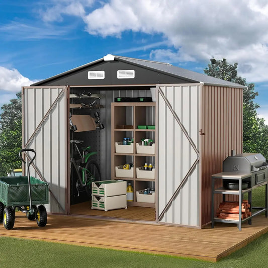 8x6 FT Outdoor Metal Storage, Durable Garden Shed