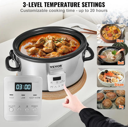 6QT 240W Electric Slow Cooker Pot with 3-Level Heat Settings