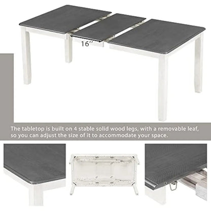 7-Piece Dining Table Set Wood Rectangular Extendable Dining Table and Six Upholstered Chairs