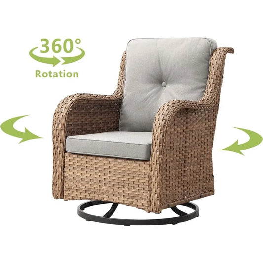 3-Piece Swivel Rocking Chair Outdoor,  Set,  with Glass Table