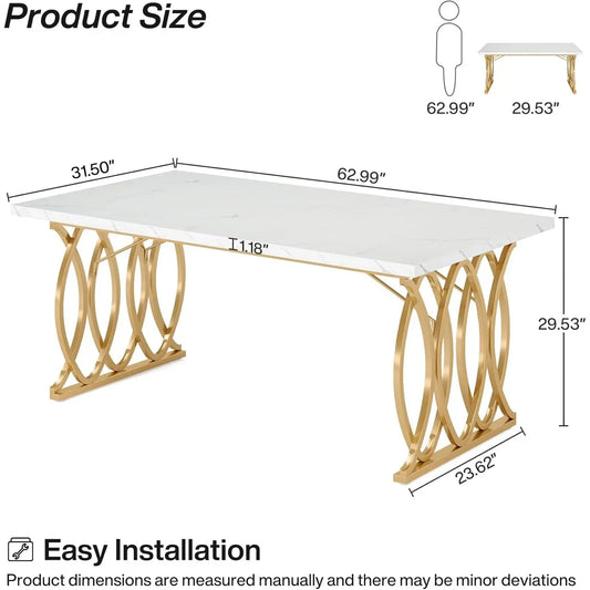 Modern Dining Table, 63" Large Kitchen Table for 4-6 People, Unique Rectangular Dinner Table