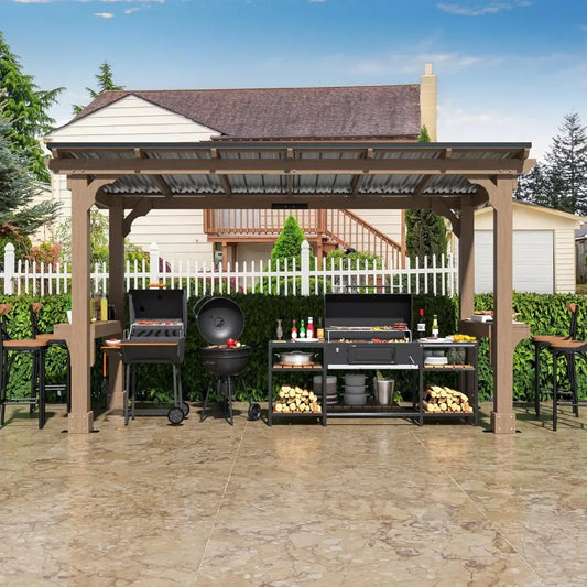 Grill Gazebo, BBQ Shelter with Galvanized Steel Roof, Cedar Frame