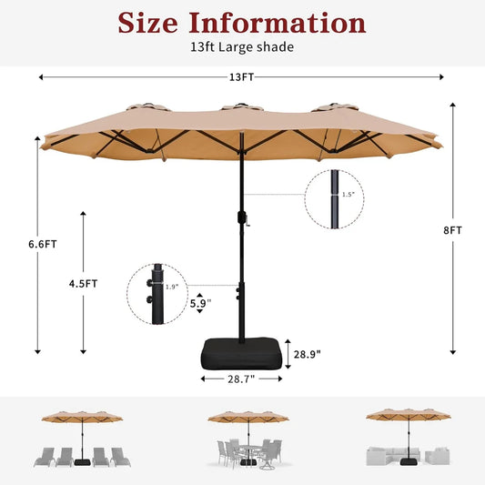 13FT Large Patio Umbrellas with Base Included, with Crank Handle