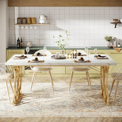 Modern Dining Table, 63" Large Kitchen Table for 4-6 People, Unique Rectangular Dinner Table