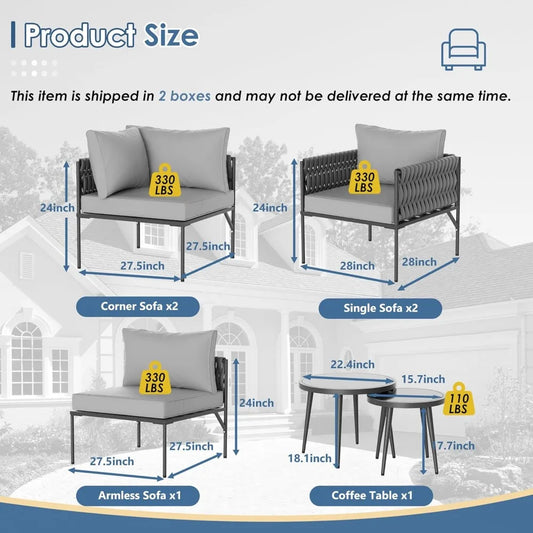 Patio Furniture Set, Outdoor Furniture 5-Seat Sofa with Two Round