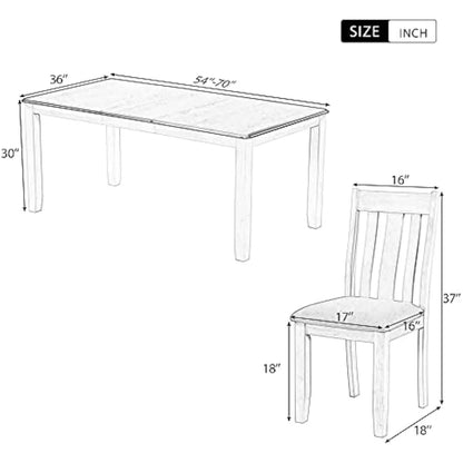 7-Piece Dining Table Set Wood Rectangular Extendable Dining Table and Six Upholstered Chairs